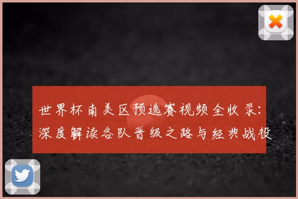 世界杯南美区预选赛视频全收录：深度解读各队晋级之路与经典战役